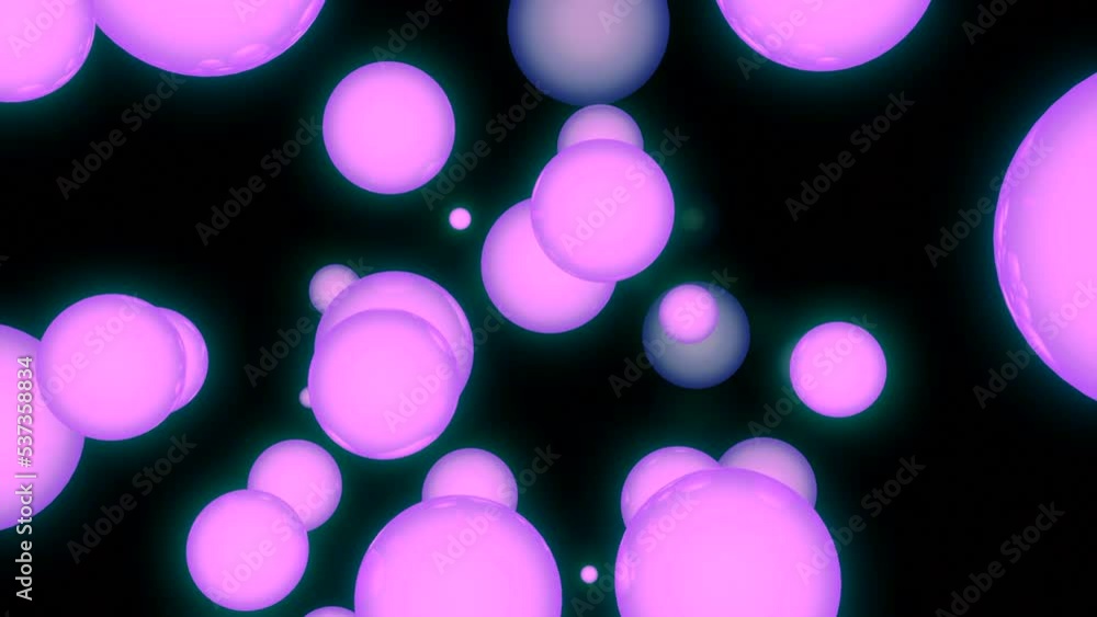 Poster illuminated blue and purple bubbles. design. black background with reflective circles that fill all 