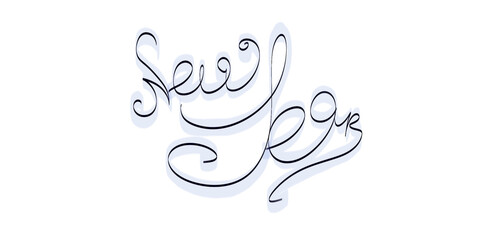 Hand drawn new year elegant calligraphy with light blue outline