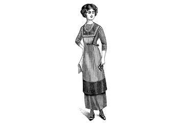 Fashionable Girl with Apron - Vintage Illustration