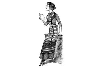Fashionable Girl with Apron - Vintage Illustration - 537361401