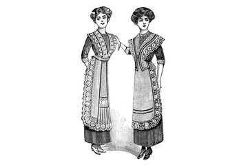 Fashionable Girls with Apron - Vintage Illustration - 537361404