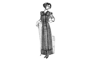 Fashionable Girl with Surcoat - Vintage Illustration