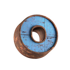 o letter 3d aged rusted iron character blue painted metal steel isolated on white background