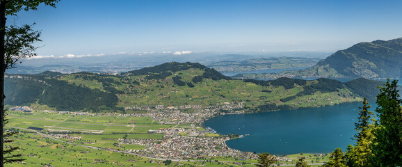 Panoramic view over the Swiss city of Buochs. 