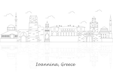Fototapeta na wymiar Outline Skyline panorama of city of Ioannina, Epirus, Greece - vector illustration