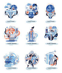 Global warming metaphor, human climate change, emissions destroy atmosphere and air, natural disaster, deforestation, global heating, lack of plants and drought. Environmental catastrophe on planet