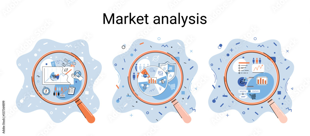 Poster market statistics data analysis metaphor marketing strategy development. business research. identify
