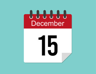 15 day December calendar design. Red calendar vector for December month and day