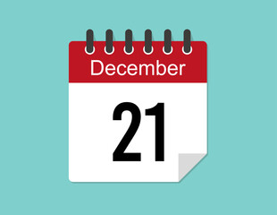 21 day December calendar design. Red calendar vector for December month and day