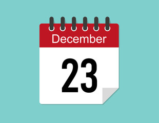 23 day December calendar design. Red calendar vector for December month and day