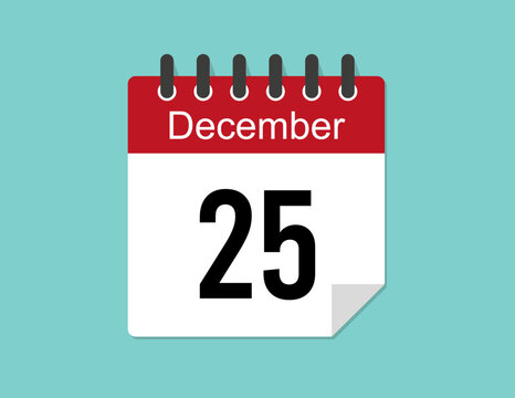 25 day December calendar design. Red calendar vector for December month and day