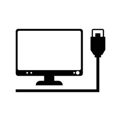 Computer monitor connect cable icon | Black Vector illustration |