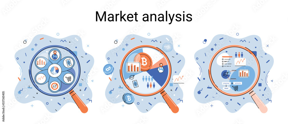 Poster market statistics data analysis metaphor marketing strategy development. business research. identify