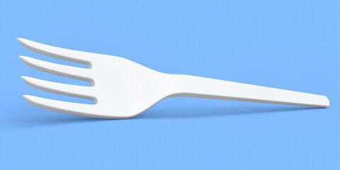 Eco-friendly disposable utensils like fork on blue background.