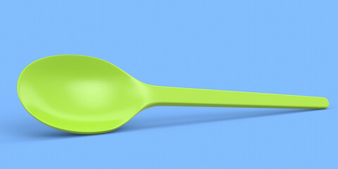 Eco-friendly disposable utensils like spoon on blue background.