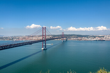 Panoramic view over the 25th april bridge in Lisbon