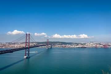 Panoramic view over the 25th april bridge in Lisbon
