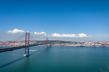 Panoramic view over the 25th april bridge in Lisbon