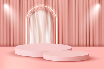 3d abstract scene background double pink podium with light