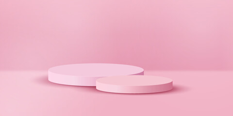 realistic 3d podium stage. pink pastel scene