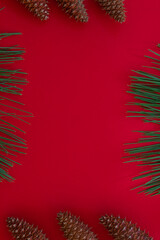 Fototapeta na wymiar Christmas flat lay with pine cones and pine needles