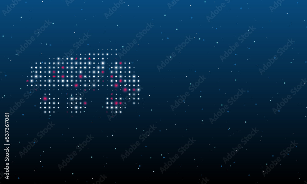Poster on the left is the truck symbol filled with white dots. background pattern from dots and circles of 