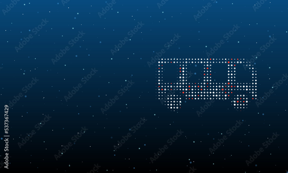 Poster on the right is the bus symbol filled with white dots. background pattern from dots and circles of d
