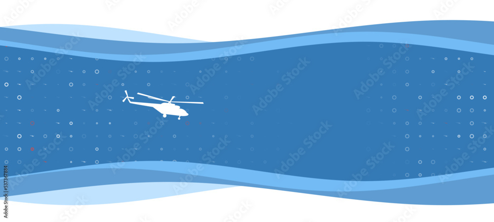 Poster Blue wavy banner with a white helicopter symbol on the left. On the background there are small white shapes, some are highlighted in red. There is an empty space for text on the right side