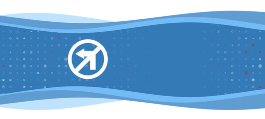 Blue wavy banner with a white no left turn symbol on the left. On the background there are small white shapes, some are highlighted in red. There is an empty space for text on the right side