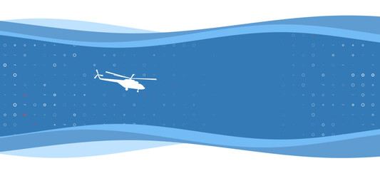 Fototapeta na wymiar Blue wavy banner with a white helicopter symbol on the left. On the background there are small white shapes, some are highlighted in red. There is an empty space for text on the right side