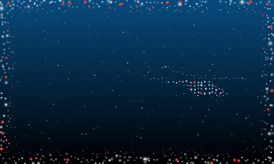 On the right is the helicopter symbol filled with white dots. Pointillism style. Abstract futuristic frame of dots and circles. Some dots is red. Vector illustration on blue background with stars