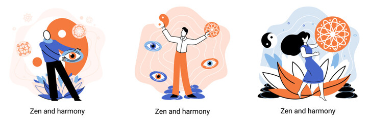 Zen and harmony metaphor, meditation practice. Balance, relaxation, mindfulness. Calm person relaxing. Yoga and spiritual practice, relax, recreation, healthy lifestyle. Japanese cult of mind and body