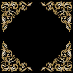 Vintage baroque frame scroll ornament engraving border floral retro pattern antique style acanthus foliage swirl decorative design element filigree calligraphy.
