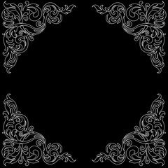 Vintage baroque frame scroll ornament engraving border floral retro pattern antique style acanthus foliage swirl decorative design element filigree calligraphy.