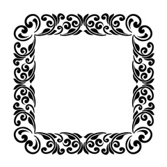 Vintage baroque frame scroll ornament engraving border floral retro pattern antique style acanthus foliage swirl decorative design element filigree calligraphy.