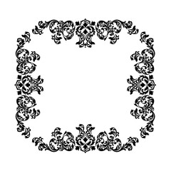 Vintage baroque frame scroll ornament engraving border floral retro pattern antique style acanthus foliage swirl decorative design element filigree calligraphy.