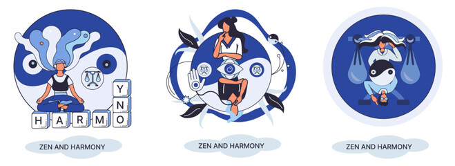 Zen and harmony metaphor, meditation practice. Balance, relaxation, mindfulness. Calm person relaxing. Yoga and spiritual practice, relax, recreation, healthy lifestyle. Japanese cult of mind and body