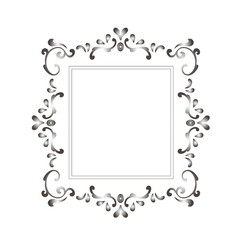 Vintage baroque frame scroll ornament engraving border floral retro pattern antique style acanthus foliage swirl decorative design element filigree calligraphy.