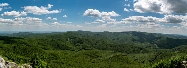 Naklejka na ściany i meble View on Little Carpathians mountains as seen from top of Vysoka peak in Slovakia