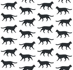 Vector seamless pattern of flat hand drawn black cat isolated on white background