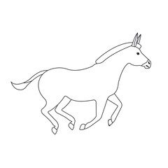 Vector hand drawn flat outline running donkey isolated on white background