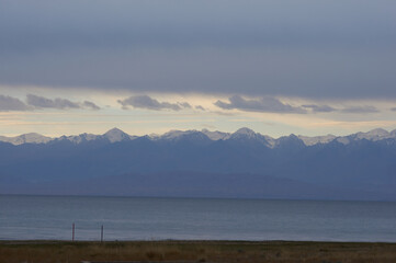 Ala-too mountains behind the Ysyk-Kol lake