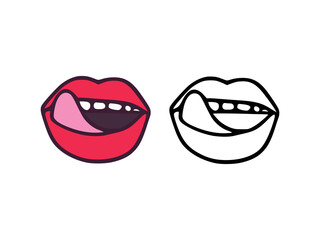 Mouth or lick lips in cartoon and outline style isolated on white background