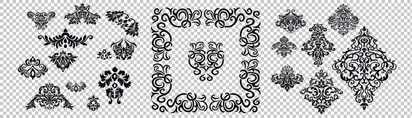 Vintage baroque frame scroll ornament engraving border floral retro pattern antique style acanthus foliage swirl decorative design element filigree calligraphy.