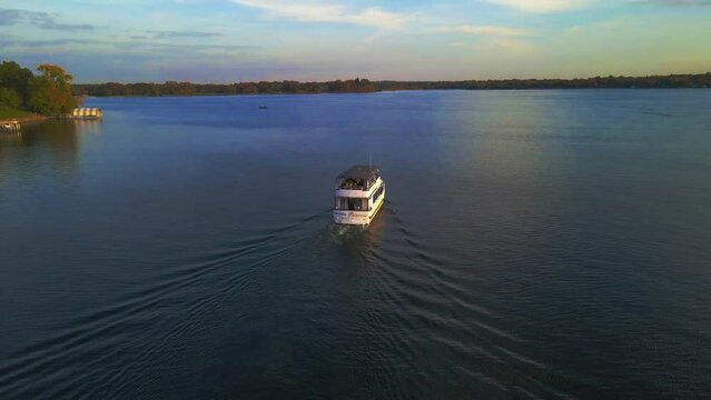 Sunset boat trip on lake
