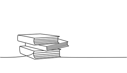 Stack of books one line continuous drawing. Bookstore, library continuous one line illustration. Vector minimalist linear illustration.