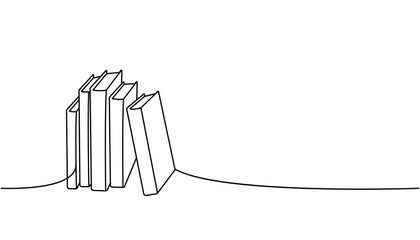 Stack of books one line continuous drawing. Bookstore, library continuous one line illustration. Vector minimalist linear illustration. - 537372672