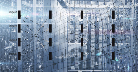 Image of data processing over server room