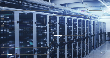 Image of data processing over server room