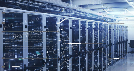 Image of data processing over server room